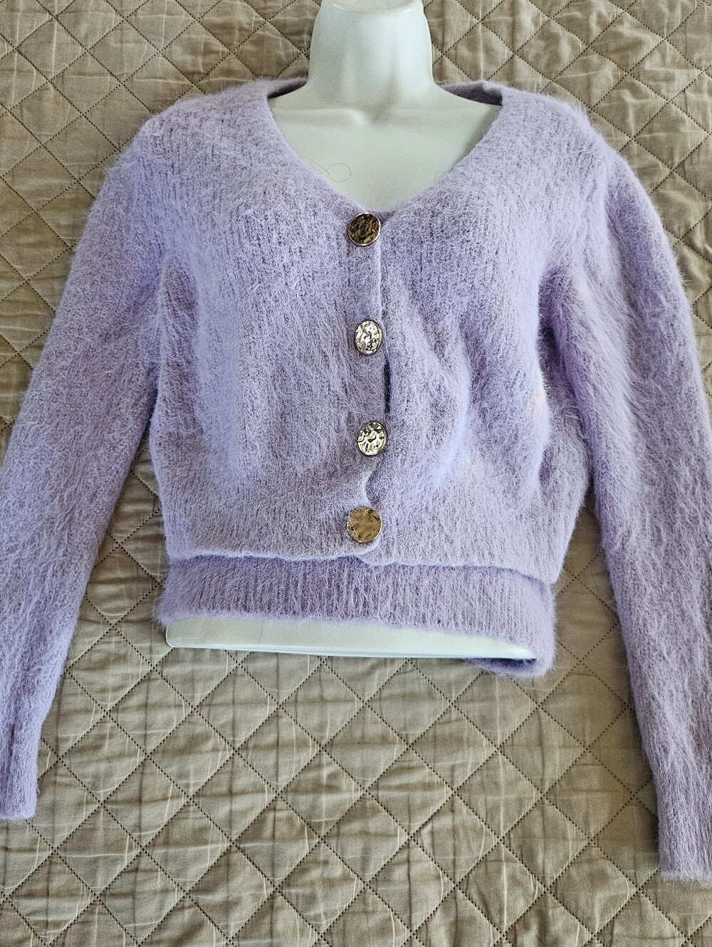 Lilac purple fuzzy cardigan set, women's size XS, brand is fashion nova